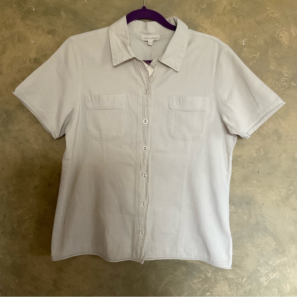Cotton Ginny NWT Utility Safari Button Down Top Mixed Cotton Rib Short Sleeve M